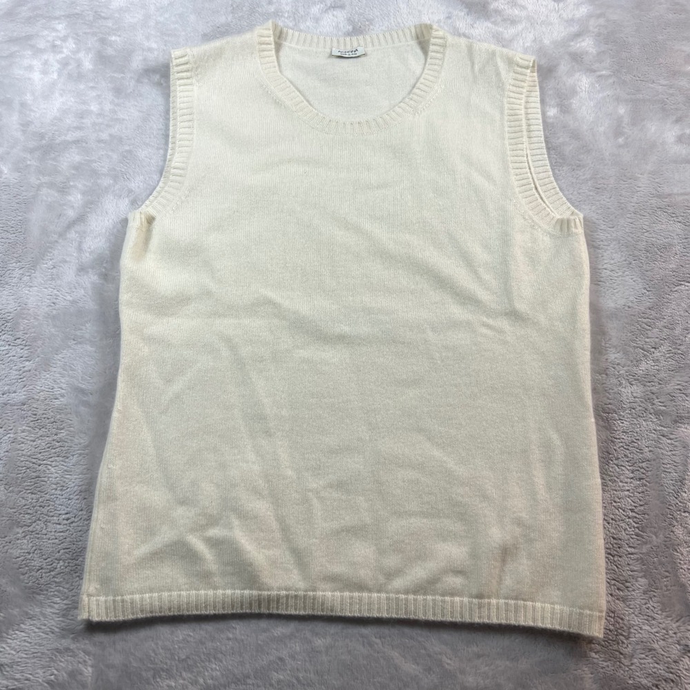 Agnona Women 42 Sweater Vest Cream 100% Cashmere Crew Neck Made in Italy